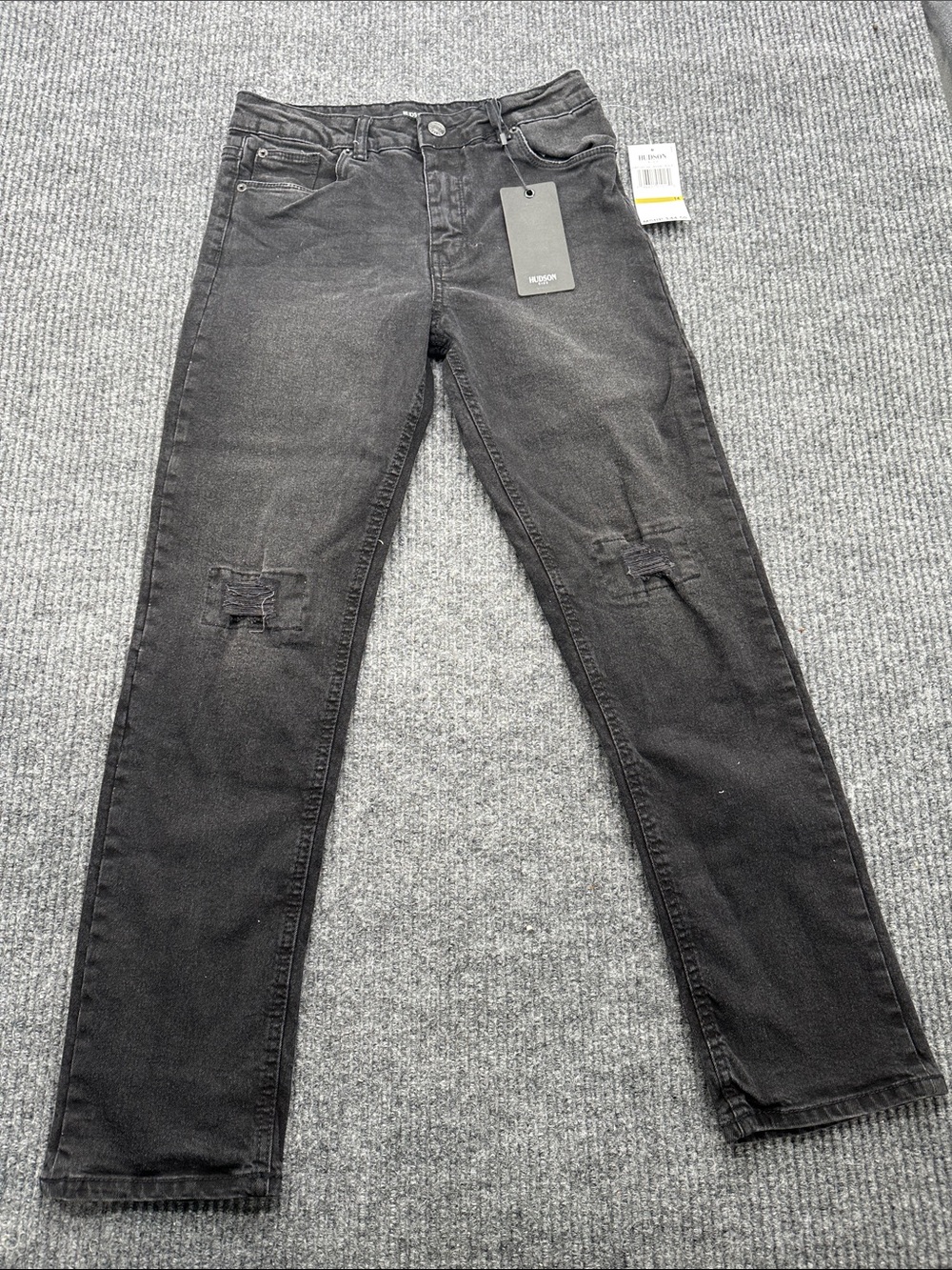 Hudson Jeans Kids Black Washed Slim Jeans with Knee Details